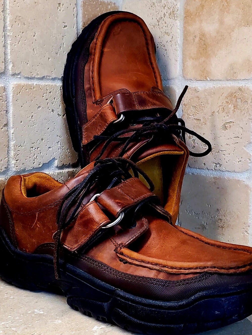 Nautica Men's Moc Toe Brown Leather Lace Up Buckle Strap Shoes US 10M